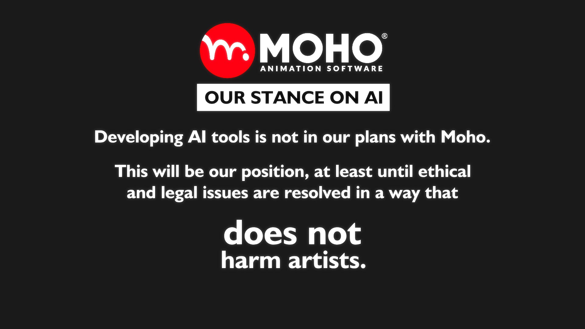 Moho Animation Software's stance on AI