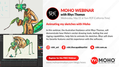 UPCOMING Webinar – Animating my sketches with Moho presented by Rhys Thomas
