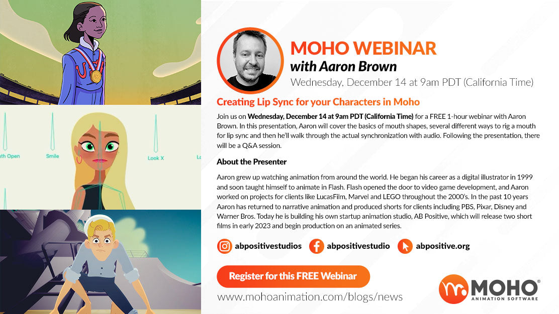 Webinar – Creating Lip Sync for your Characters in Moho with Aaron Brown