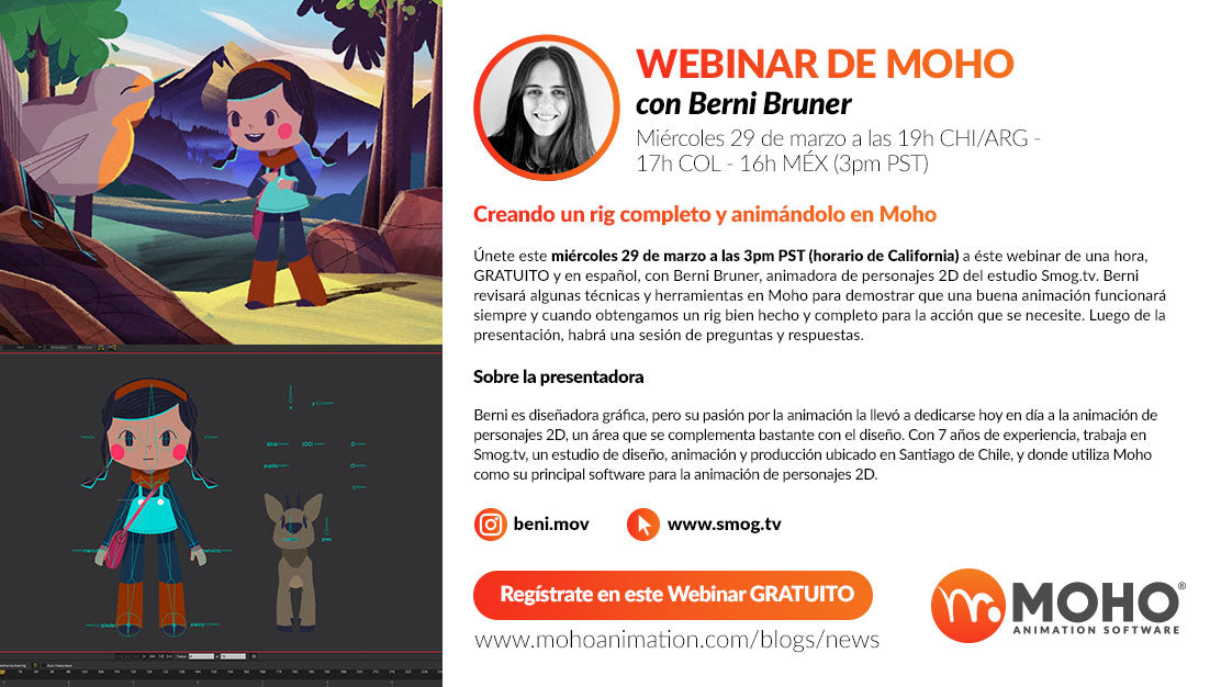 WEBINAR (Spanish) – Creando un rig completo y animándolo en Moho con Berni Bruner