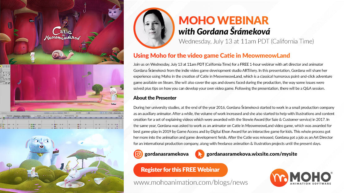 Webinar – Using Moho for the video game Catie in MeowmeowLand with Gordana Sramekova