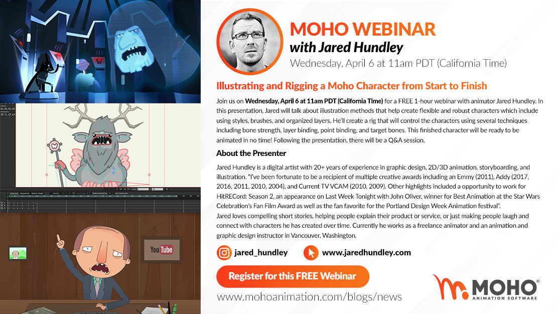 Webinar - Illustrating and Rigging a Moho Character from Start to Finish with Jared Hundley