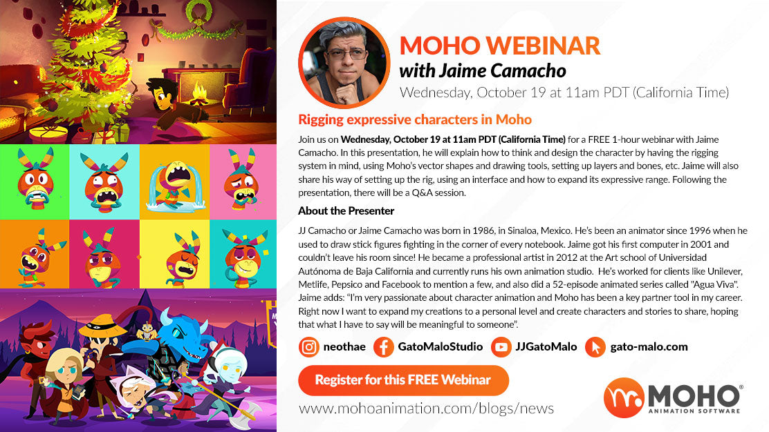 Webinar – Rigging expressive characters in Moho with Jaime Camacho