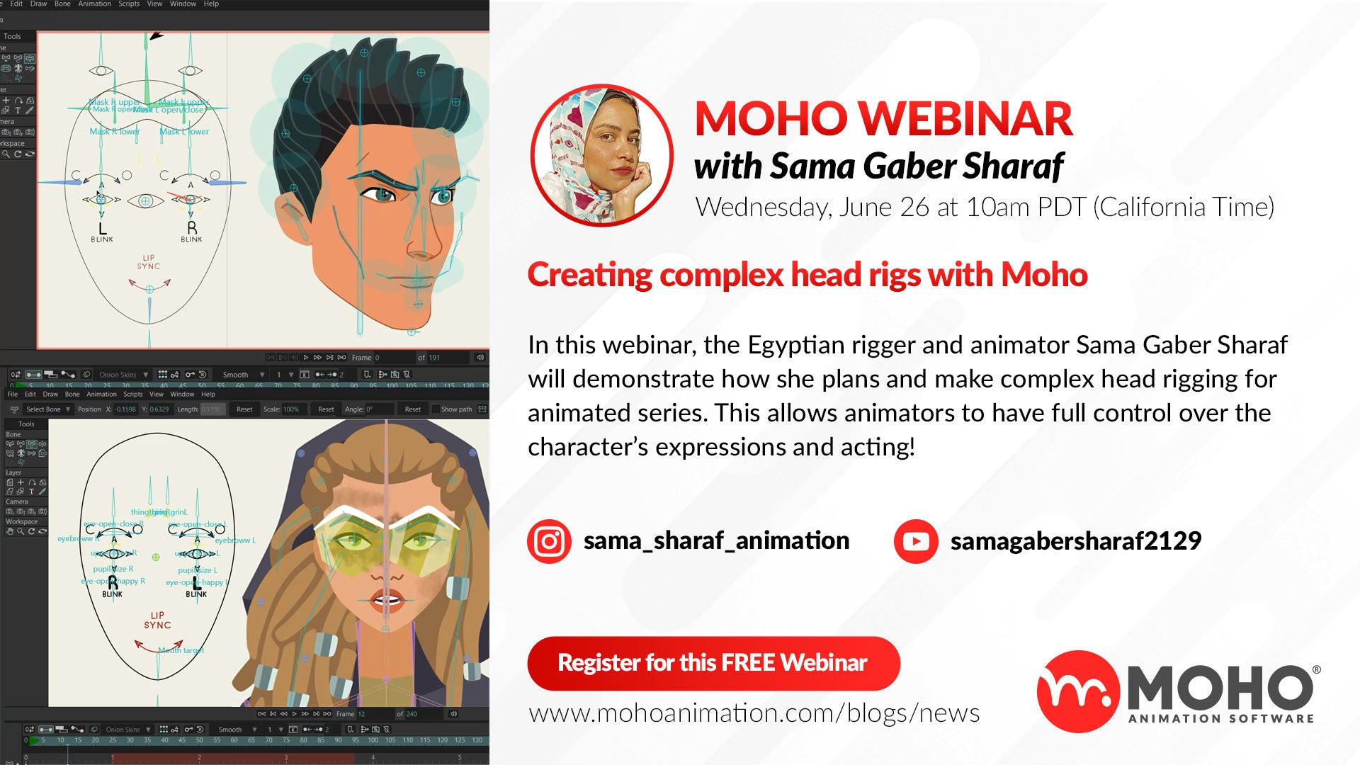 WEBINAR - Creating complex head rigs with Moho by Sama Gaber Sharaf