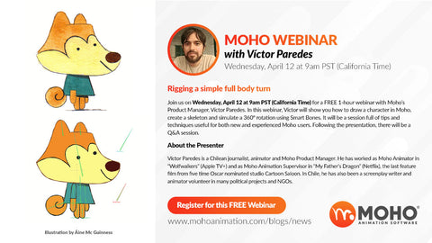 WEBINAR – 'Rigging a simple full body turn in Moho' with Víctor Paredes
